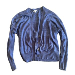 Blue and navy striped cardigan sweater